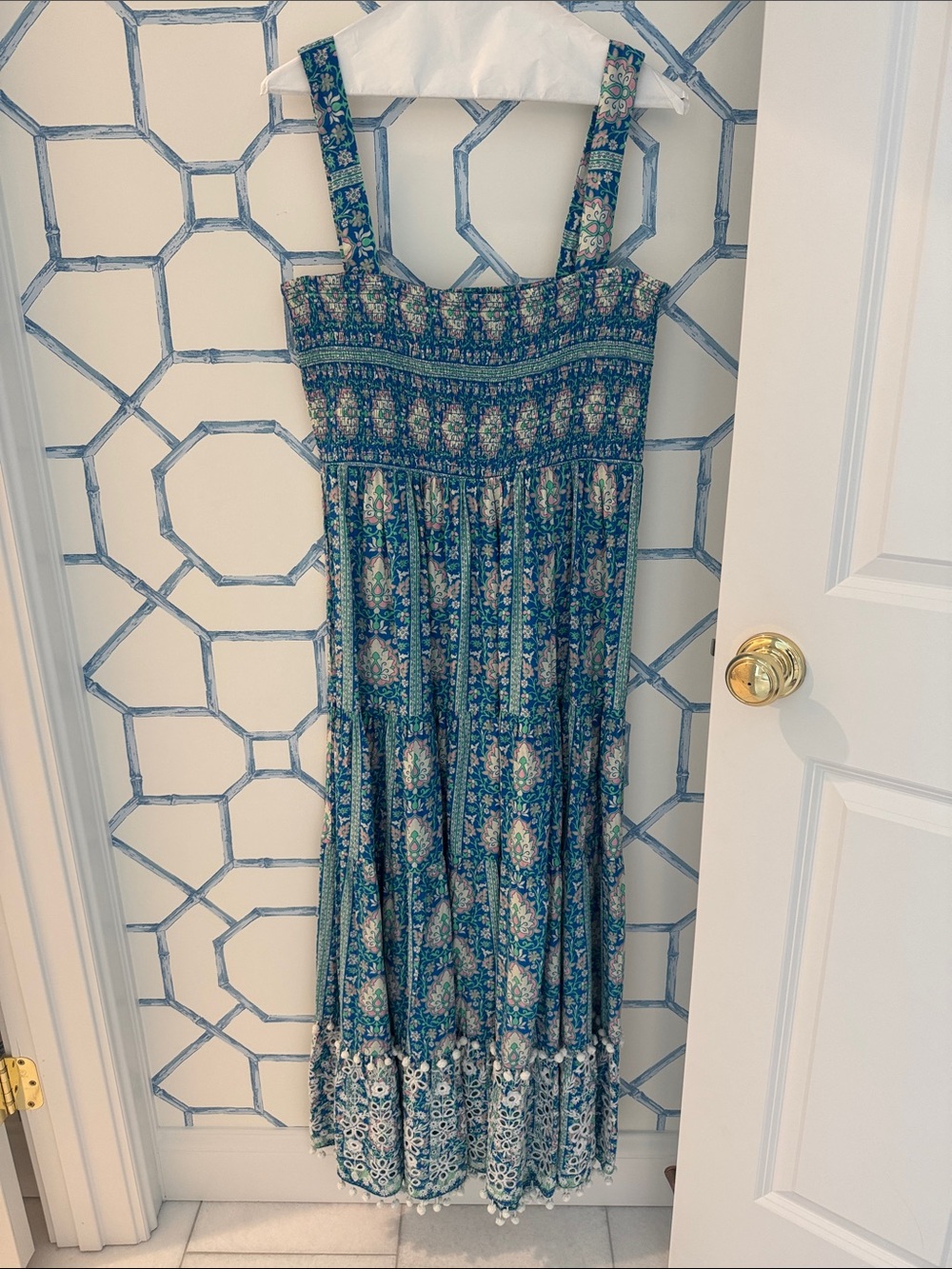 Zara Smocked Blue Floral Maxi Dress with Straps